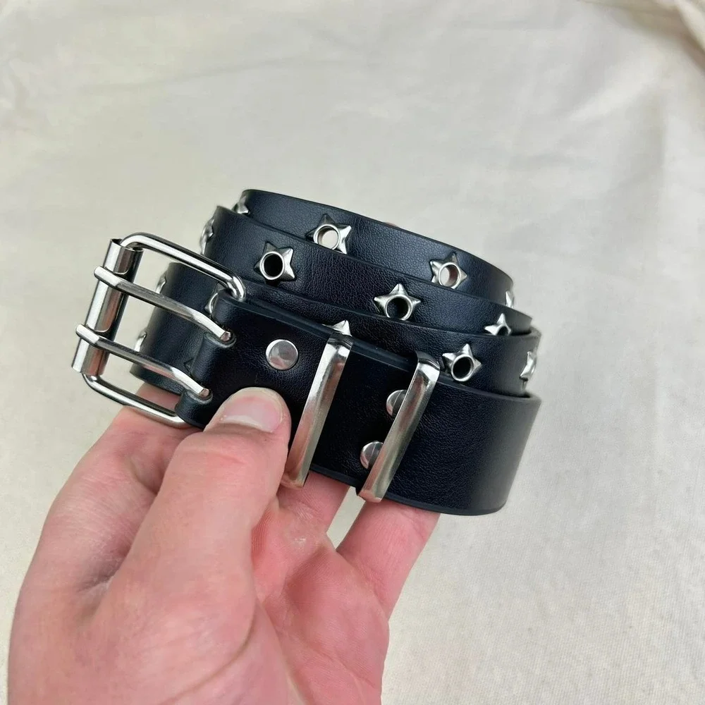 Vintage Y2K black and silver studded punk cyber grunge belt